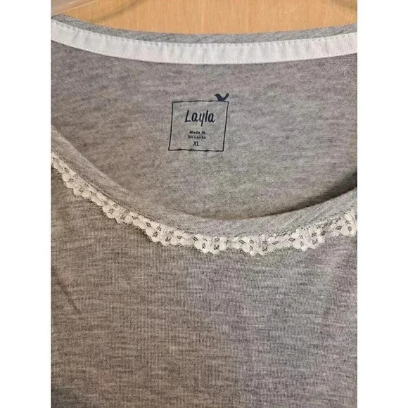 Layla Womens XL Pajama Top Gray Heather Knit Ruffle Hem Long Sleeve NWT - Picture 5 of 5